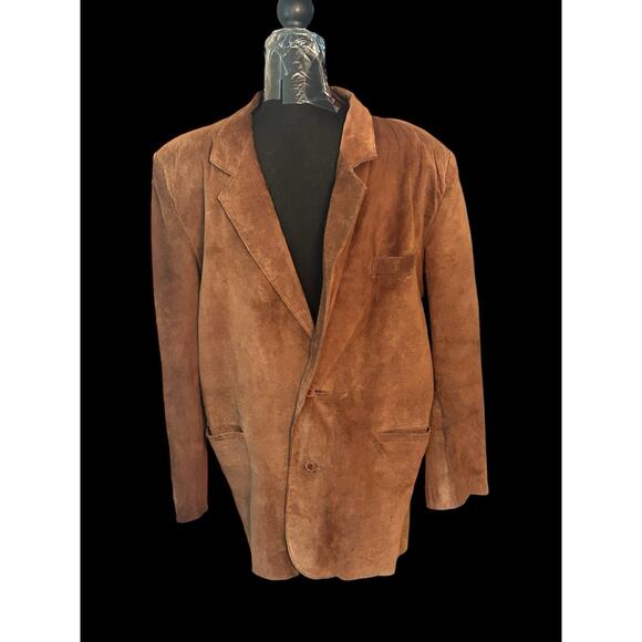 Deerskin Mens Two Button Blazer Jacket Tan 100% Genuine Leather Sz 44‎ - Picture 1 of 8